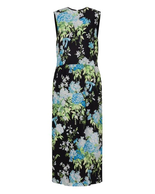 Moschino Green Floral-Print Sleeveless Midi Dress