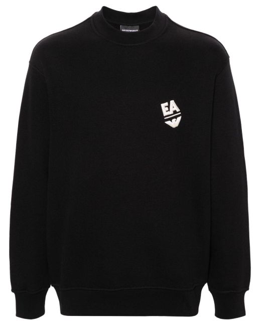 Emporio Armani Black Logo-embroidered Cotton Sweatshirt for men