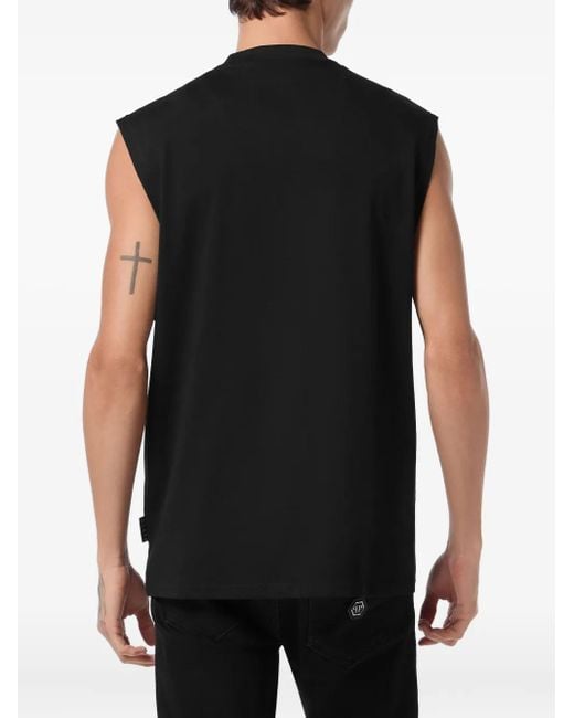 Philipp Plein Black Sleeveless Round Neck T-Shirt for men