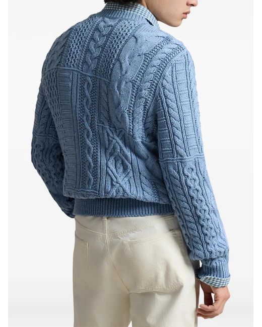Polo Ralph Lauren Blue Aran-Knit Flag Sweater for men