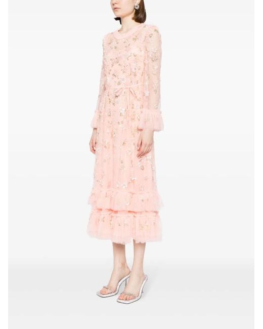 Needle & Thread Pink Sequin Bloom Tulle Midi Dress