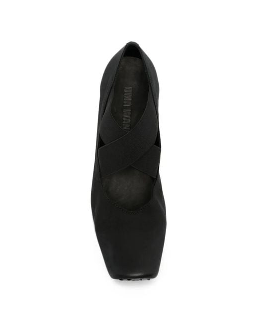 Uma Wang Black Crossover-Strap Square-Toe Ballet Flats