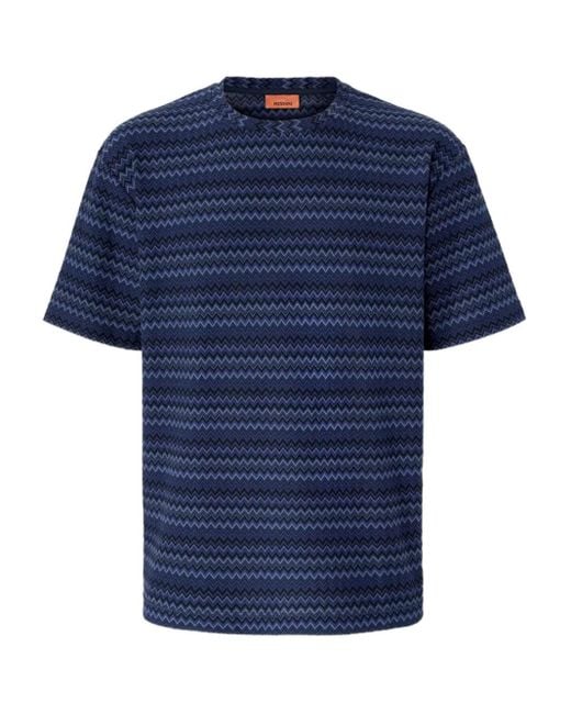Missoni Blue Chevron-Pattern T-Shirt for men