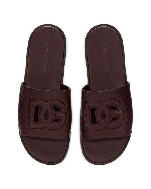 Sandali slides con logo di Dolce & Gabbana in Brown da Uomo