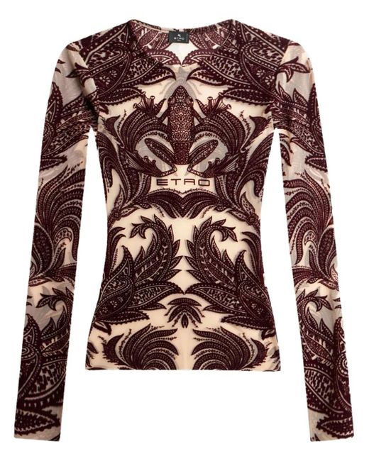 Etro Brown Beflocktes Tülltop