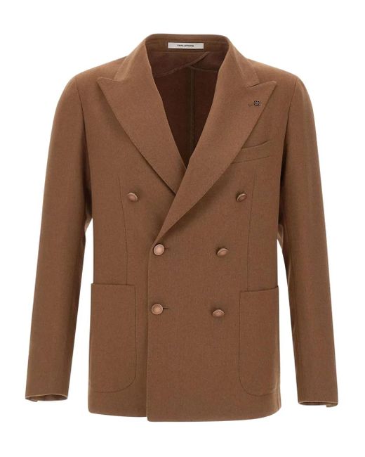 Tagliatore Brown Double-Breasted Patch-Pocket Jacket for men
