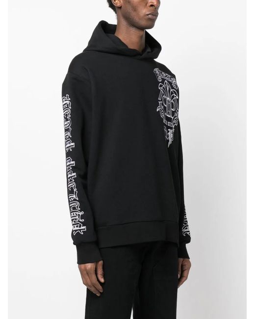 Philipp Plein Black Skull-Print Logo-Embroidered Hoodie for men