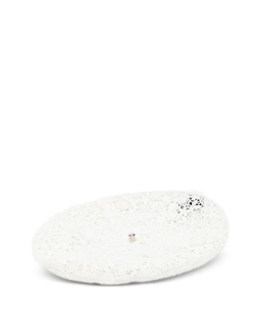 Maison Michel White Logo-Plaque Lace Beret