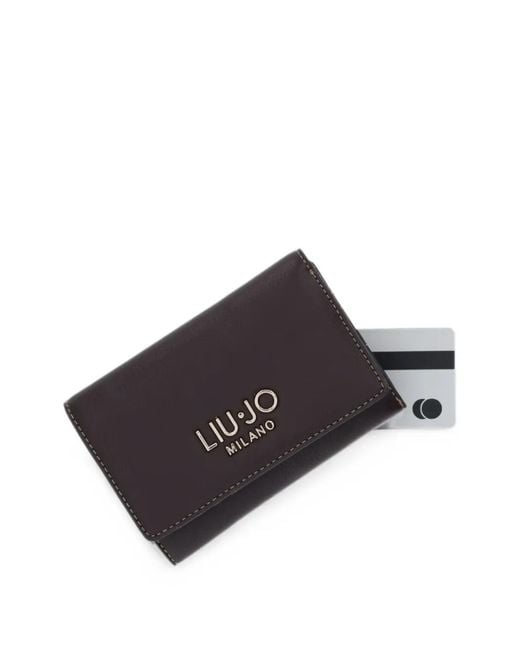 Liu Jo Black Logo-Plaque Topstitched Wallet