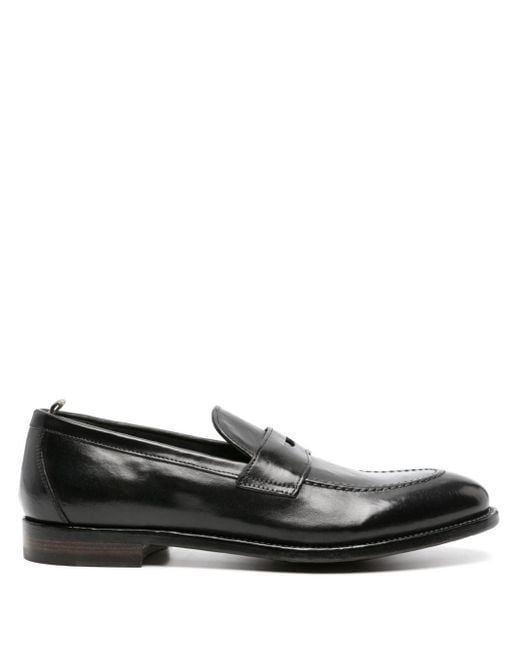 Officine Creative Black Tulane 003 Leather Penny Loafers for men