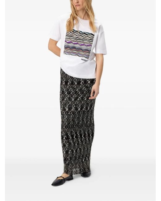 Missoni White Wave-Pattern Box-Applique T-Shirt