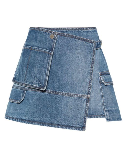 MSGM Blue Asymmetric Denim Mini Skirt