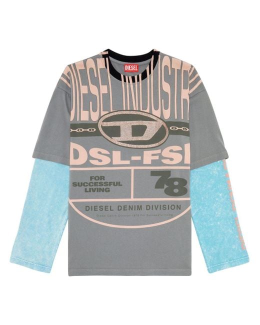 DIESEL Multicolor Layered T-shirt With Rhinestone Oval D