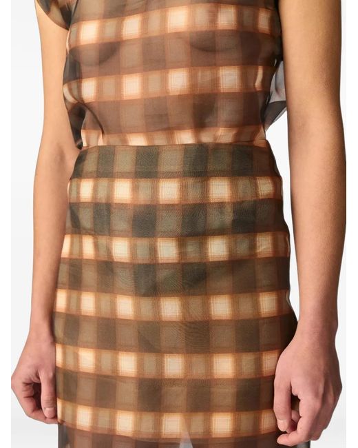 Monse White Check-Pattern Sheer Midi Skirt