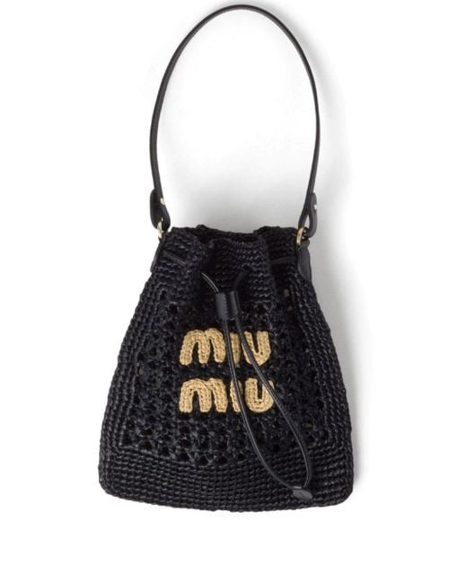 Miu Miu Black Logo-Appliqué Interwoven Shoulder Bag