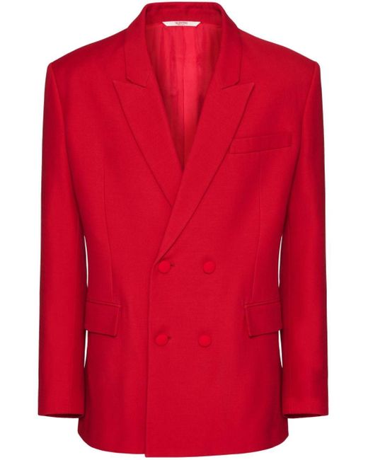 Valentino Garavani Doppelreihiges Sakko aus Crepe Couture in Red für Herren