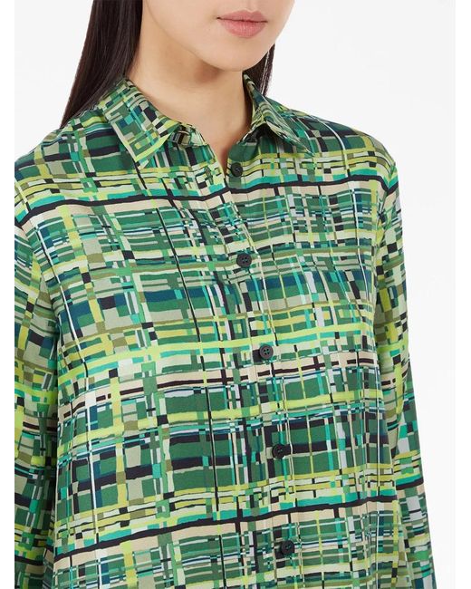 Ferragamo Green Long-Sleeved Checkered Silk Shirt