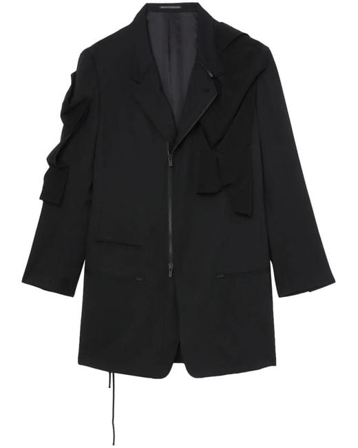 Yohji Yamamoto Black Draped Single-Breasted Zip-Up Blazer for men