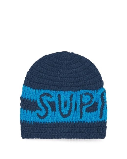 Supreme Blue Logo Beanie for men