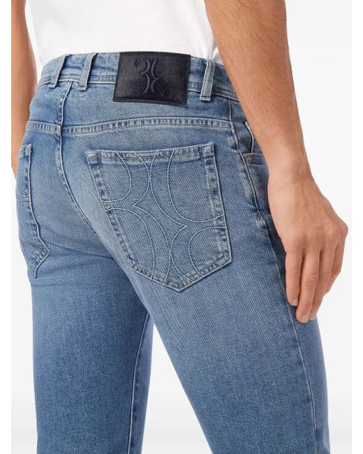 Billionaire Blue Logo-Patch Washed Straight-Leg Jeans for men