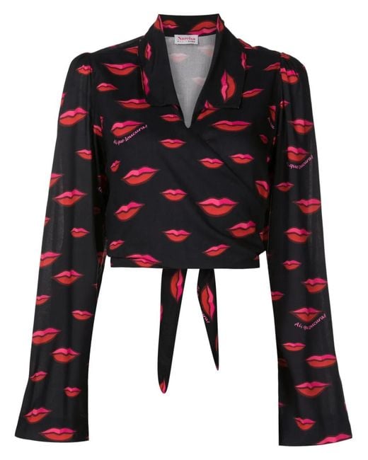 Amir Slama Black Lips-Print Long-Sleeved Shirt