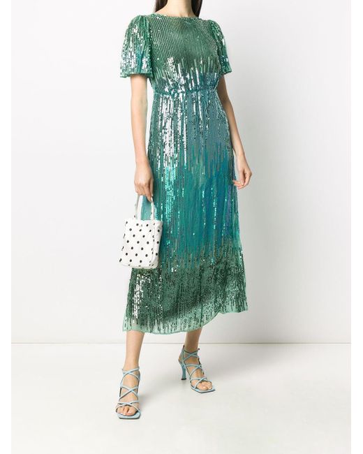 RIXO London Venus Sequin Cocktail Dress in Green | Lyst