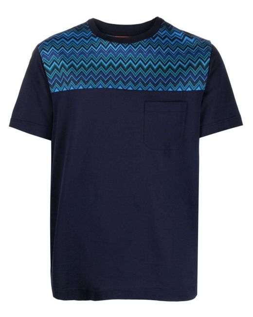 Missoni Blue Zigzag-pattern Crew-neck T-shirt for men