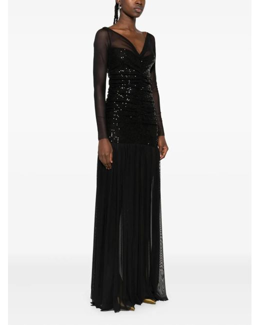 Atu Body Couture Black Sequin-Embellished Mesh Maxi Dress