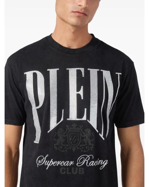 Philipp Plein Black Strass Cars Racing T-Shirt for men