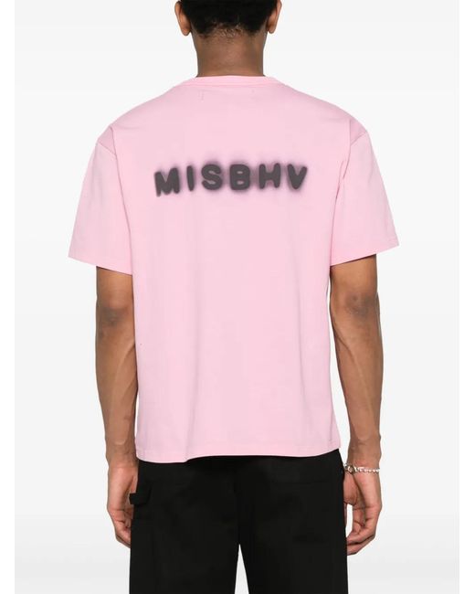 M I S B H V Pink Logo-Print Cotton T-Shirt for men