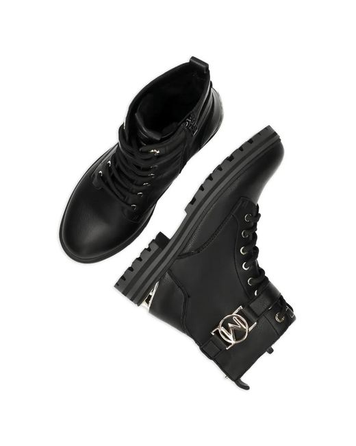 Mexx Black Logo-Plaque Lace-Up Ankle Boots