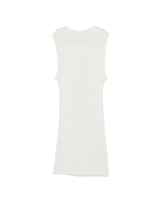 Erika Cavallini Semi Couture White Ribbed-Knit Sleeveless Dress