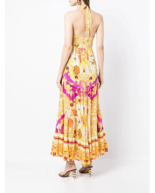 Camilla White Graphic-Print Halterneck Midi Dress