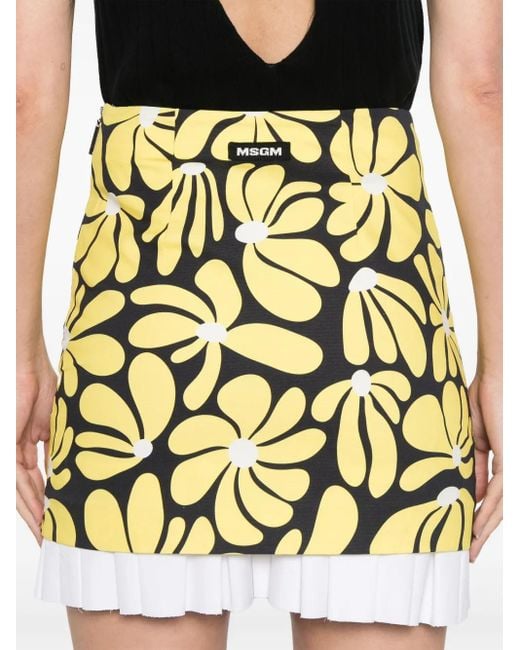 MSGM Metallic Floral-Print Mini Skirt
