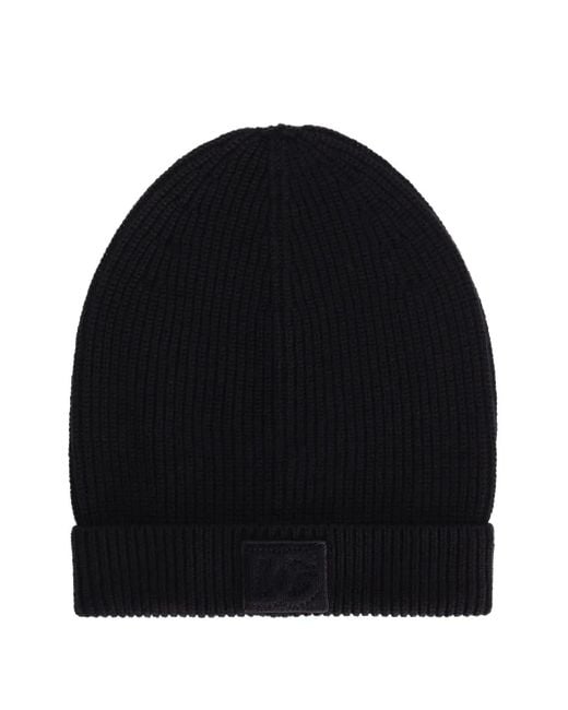 Dolce & Gabbana Gerippte Beanie Mit Logo-Schild in Black für Herren