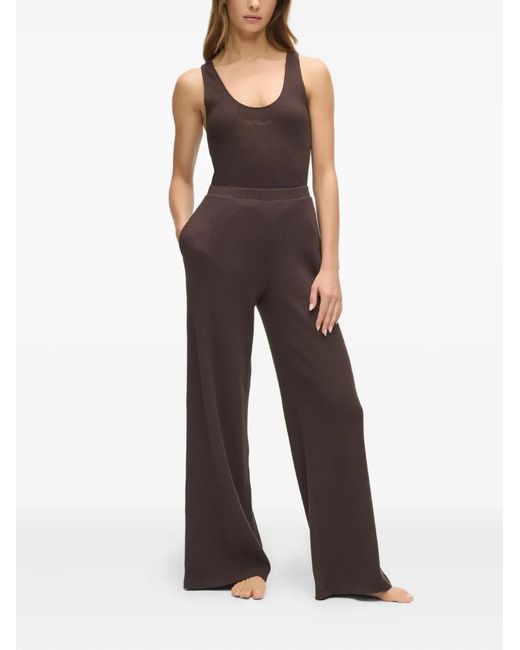 Karl Lagerfeld Brown Crest-Embroidered Trousers