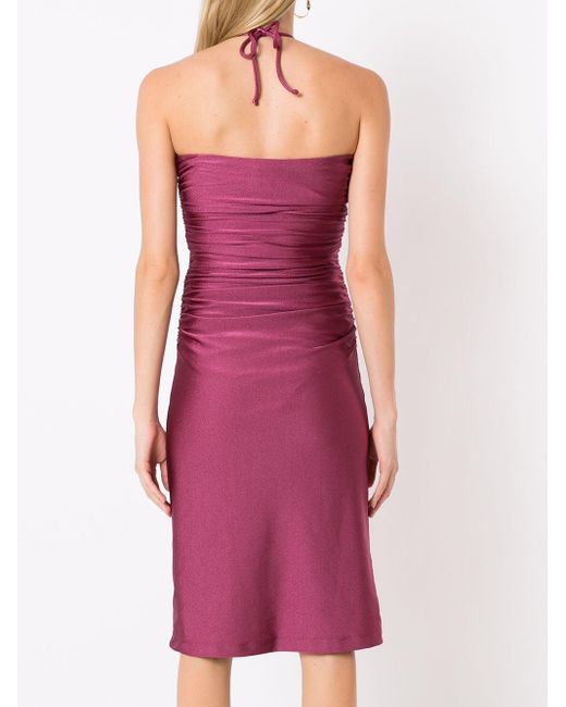 Adriana Degreas Purple Ruched Halterneck Mini Dress