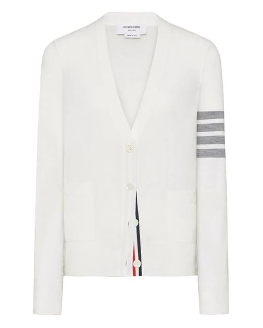 Thom Browne White Four-Bar Merino-Wool Cardigan