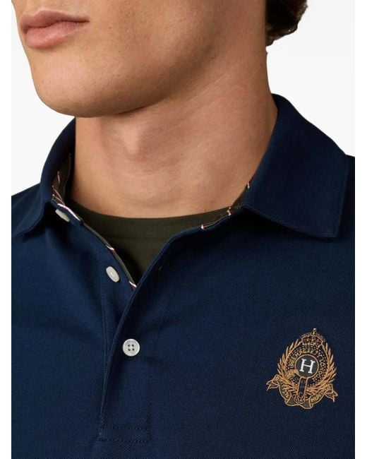 Hackett Blue Heritage Crest Long-Sleeve Polo Shirt for men