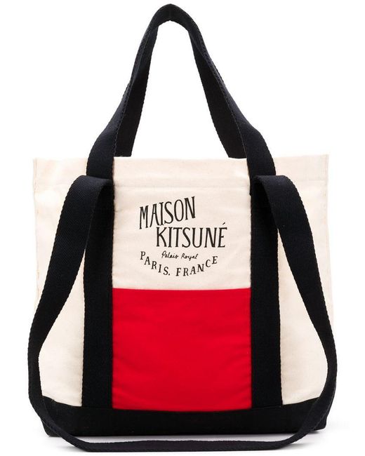Maison Kitsuné White Tricolour Logo Tote Bag