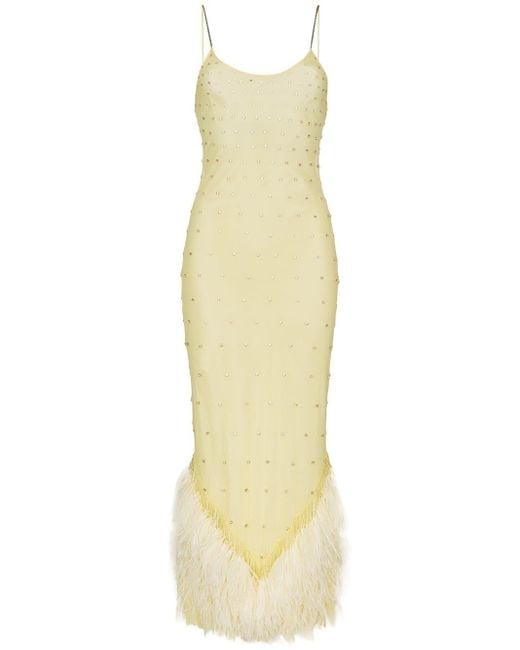 The Attico Yellow Feather Hem Slip Dress