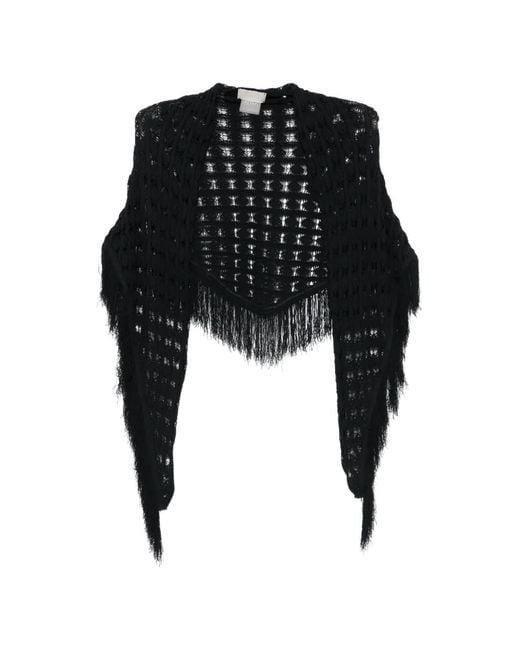 ELOU Black Fringe-Trimmed Open-Knit Sarong