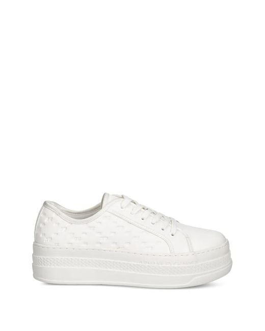 ARMANI EXCHANGE White Logo-Embossed Flatform Sneakers