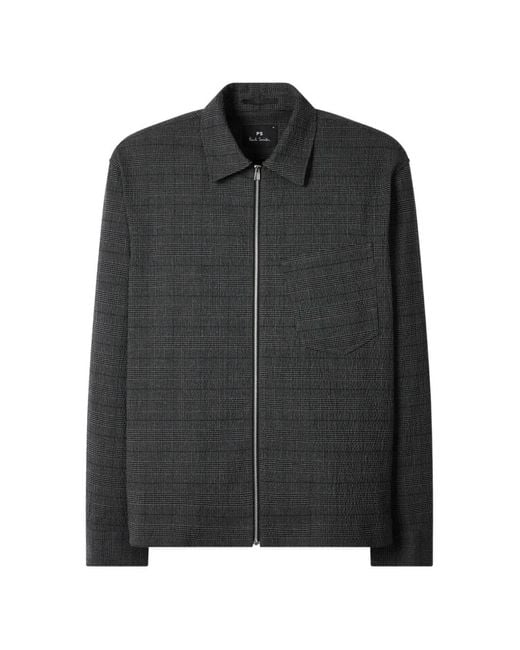 Paul Smith Black Check-Pattern Zip Shirt Jacket for men