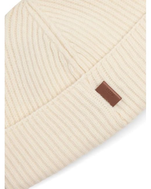 AMI Natural Leather-Label Wool Beanie Hat