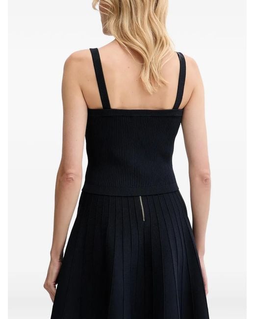 Guess Black Emmie Ribbed-Knit Button Top
