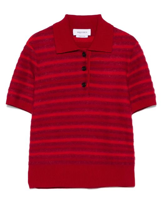 Alexander McQueen ストライプ ポロシャツ Red