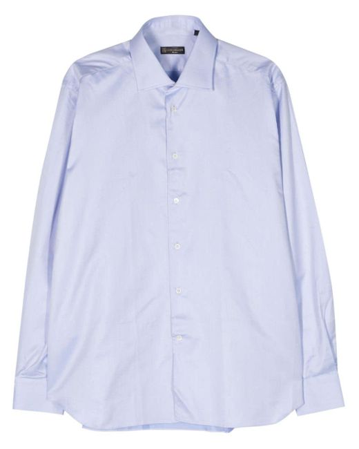 Corneliani Blue Herringbone Cotton Shirt for men