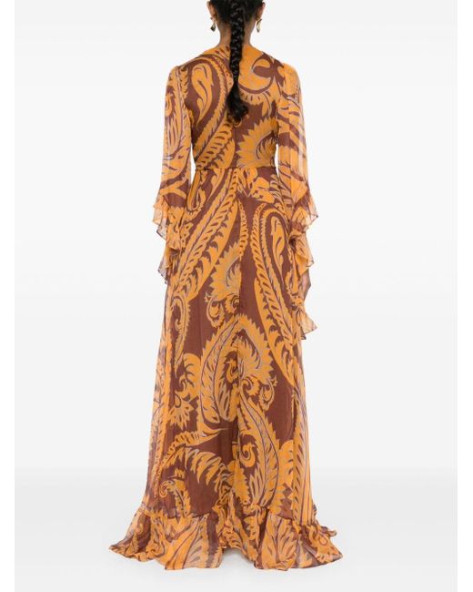 Etro Orange Angkor-print Midi Dress