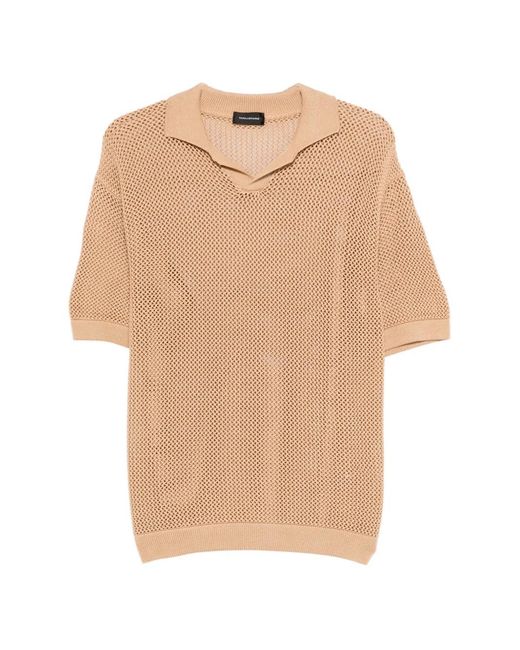 Tagliatore Natural Crochet-Effect Polo Shirt With Ribbed Collar for men